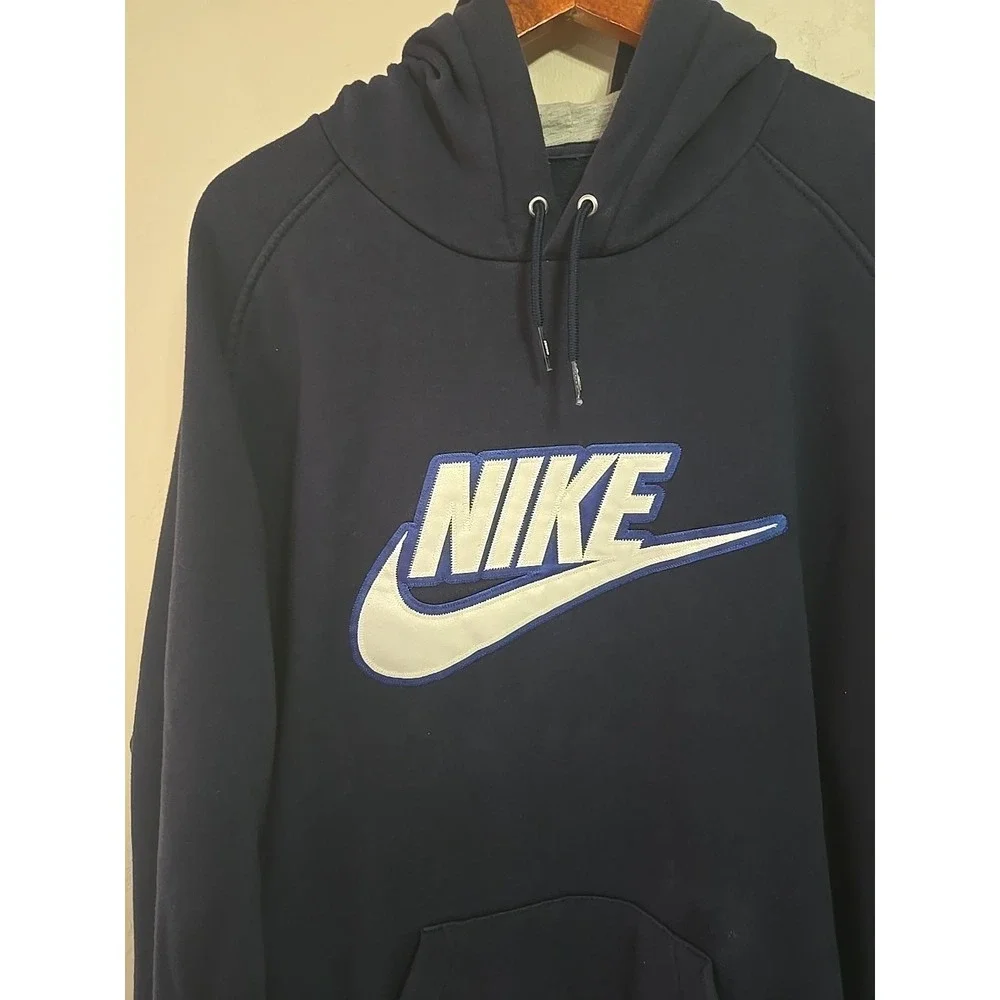 Vtg 90s Nike Hoodie Men's XL Bllue Navy Spellout Pullover  Sweatshirt‎ 90s Retro